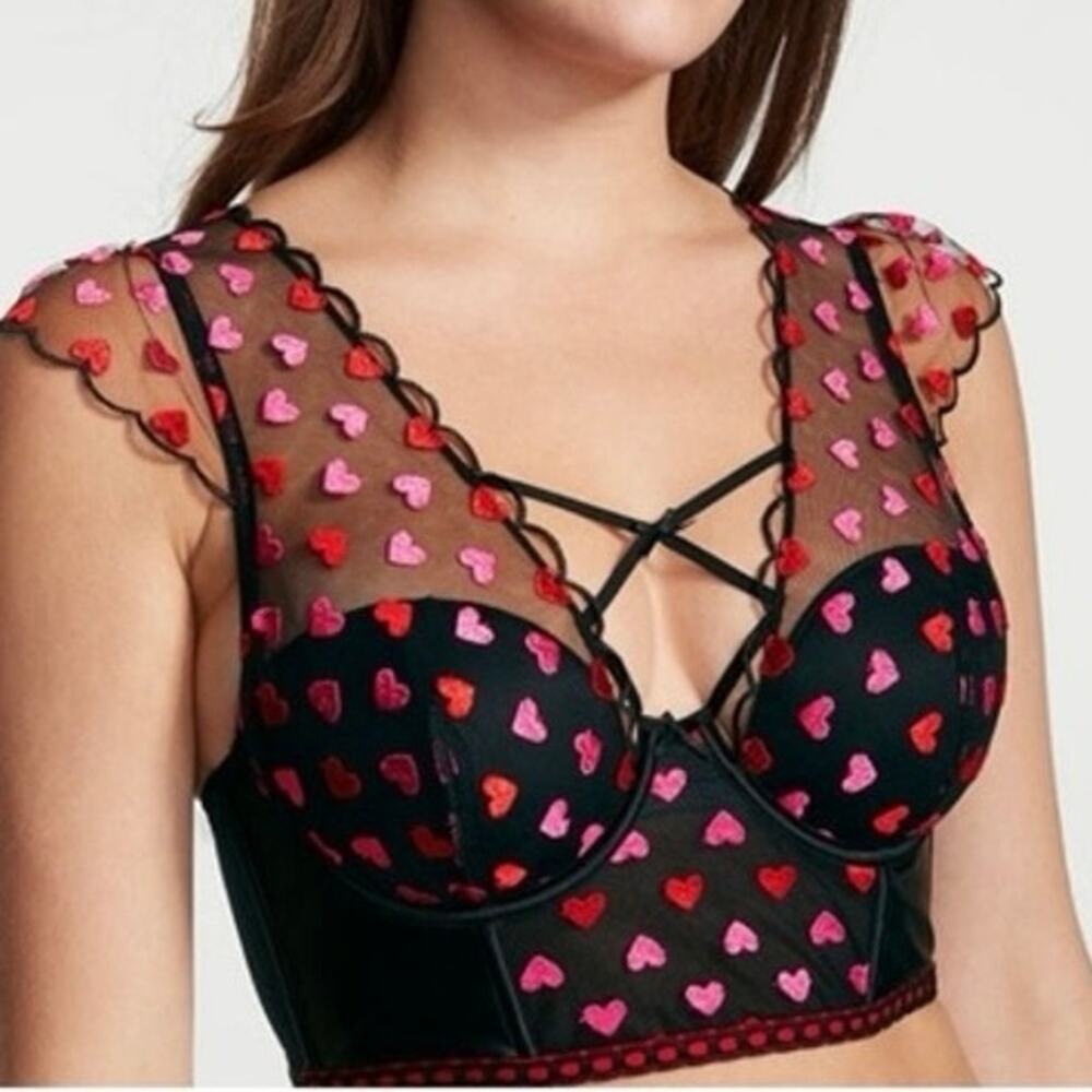 NWOT Victorias Secret Dream Angel M DD Embroidered Hearts Cap Sleeve Corset Top